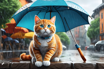 Cat with an umbrella on a rainy day.
Generative AI