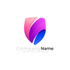 Abstract Shield logo template, 3d colorful design