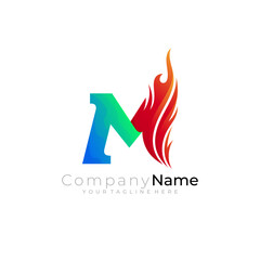 M logo and fire design combination, hot logo, company icons