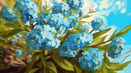 Delicate forget-me-nots . Fantasy concept , Illustration painting.