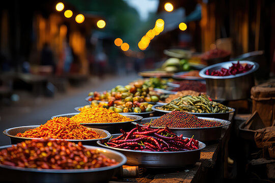 A Bustling Street Market With Colorful Stalls, Representing The Vibrancy And Diversity Of Local Commerce. Generative Ai.