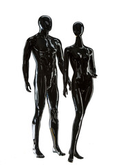 full body black male and female mannequins without clothes isolated PNG file