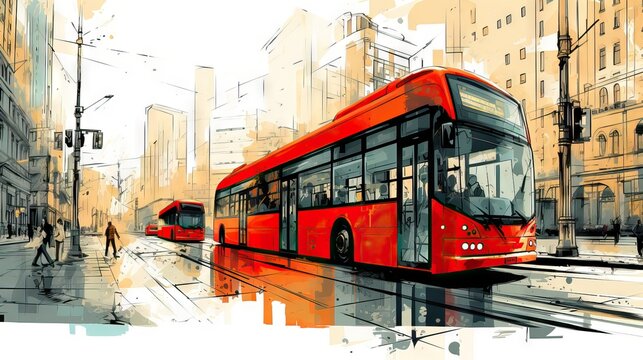 A charming vintage-style bus moving through the city, evoking nostalgic feelings and showcasing timeless design. Generative AI