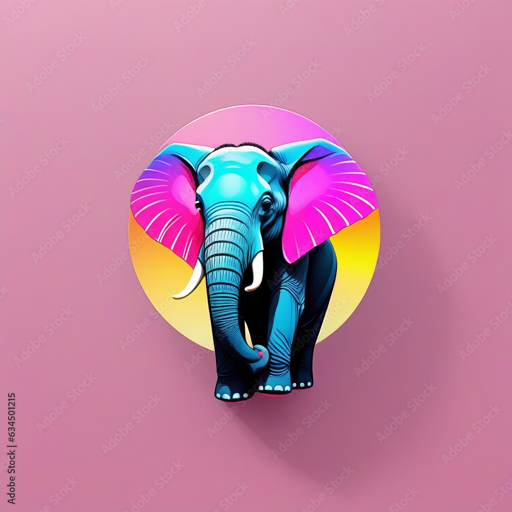 Wall mural Elephant in a Vibrant Rainbow of Light: A Minimalist Pink Icon Logo Vector Decorative, generative ai