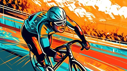 Cyclist racing in a velodrome . Fantasy concept , Illustration painting.