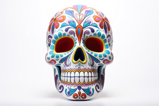 sugar skull isolated white background, dia de muertos, Generative AI