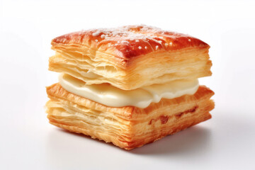 pastries from puff pastry, biscuits with filling on the table. close up side view. 