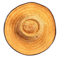 Clipping path hat isolated transparent background. made of natural bamboo material. Thai farmers prefer to use. top view.