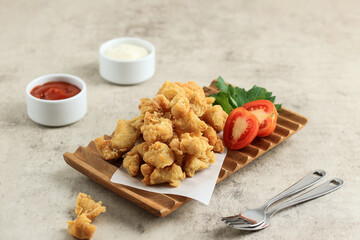 Crispy Chicken Popcorn with Spicy Sauce and Mayonaise
