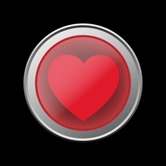 Round heart button, Red Heart button. Valentine's Day.