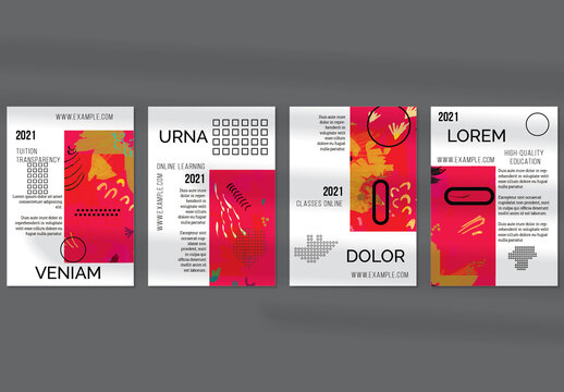 Flyer Layout with Geometric Shapes and Abstract Bright Rectangle on White