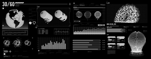 futuristic shape element HUD, GUI, Science fiction, cyberpunk, retrofuturism, concept, vaporwave abstract element. © bill81