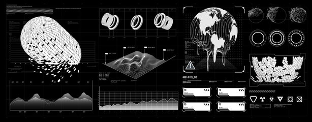 futuristic shape element HUD, GUI, Science fiction, cyberpunk, retrofuturism, concept, vaporwave abstract element. © bill81