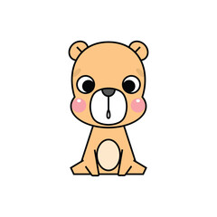 Cute baby bear cartoon character isolated on white background. Vector illustration.