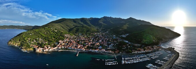 Aerial view of the village of Marciana Marina, Elba island, Livorno, Italy