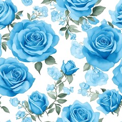 Blue Roses Pattern. Watercolor floral pattern.