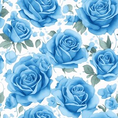 Blue Roses Pattern. Watercolor floral pattern.