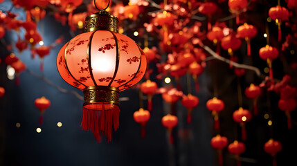 streets decorated with red Chinese lanterns - preparation for the Chinese New Year