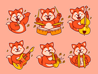 Fox Cartoon Sticker Playing music