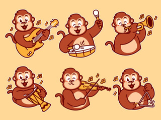Monkey Cartoon Sticker Playing music