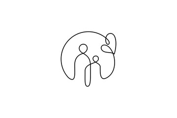 Child and parent logo design with decorative heart in line art design style
