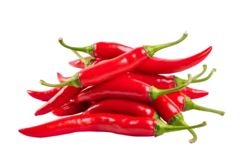 Fotobehang Close-up fresh Red chili isolated on transparent or white background PNG © JetHuynh