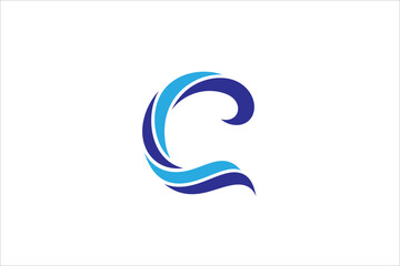 C letter logo vector illustration with blue wave shape design