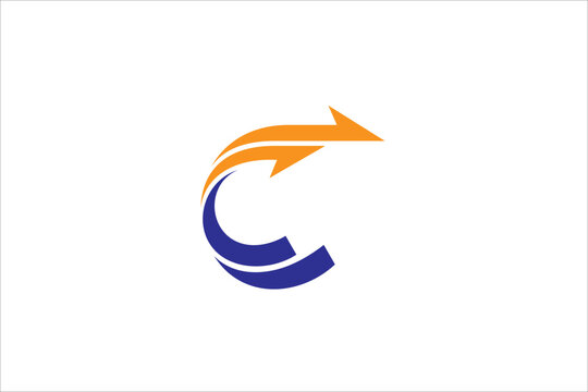 C letter logo vector illustration with two arrows shooting up