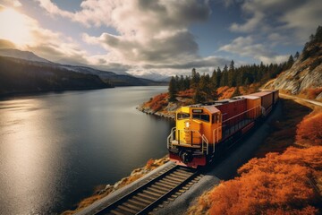Freight Train Crossing a Scenic Landscape, Generative AI