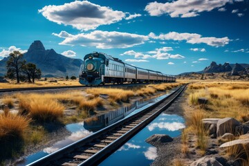 Freight Train Crossing a Scenic Landscape, Generative AI - obrazy, fototapety, plakaty