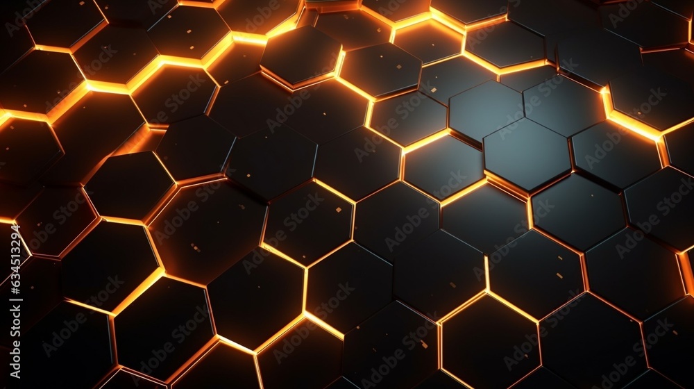 Fototapete Generative AI : Futuristic glowing hexagonal background design