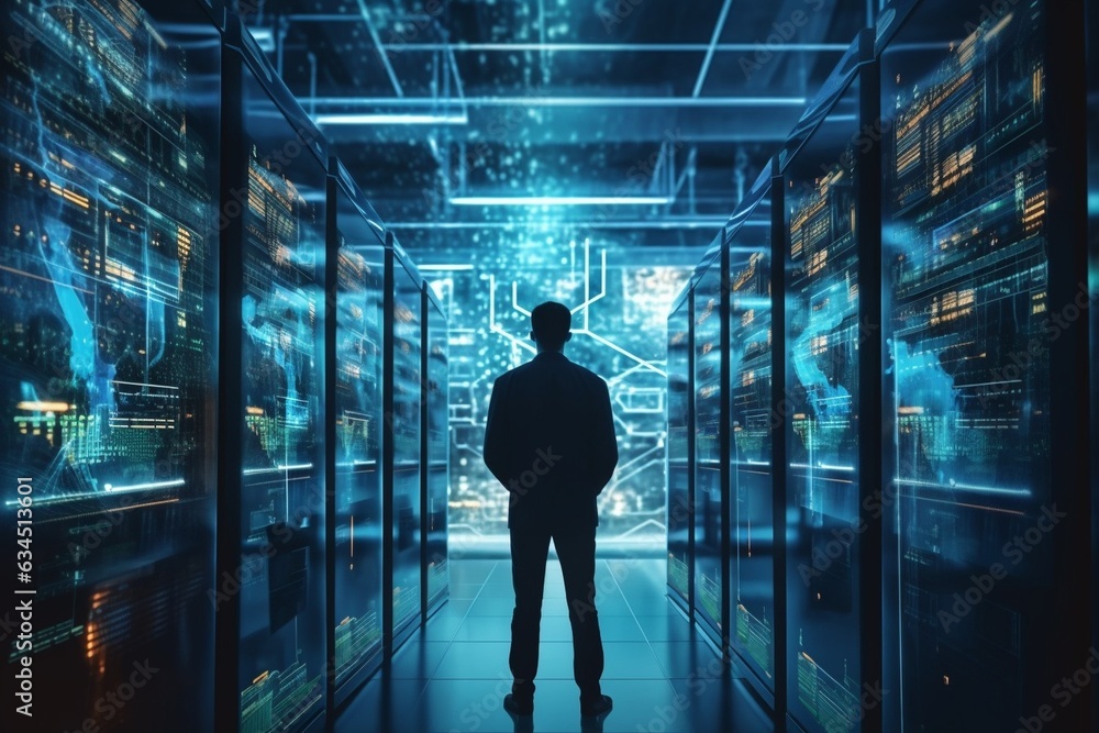 Fototapete generative ai : shot of it specialist using laptop in data center