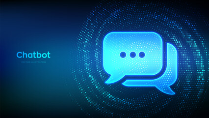 Chat icon made with binary code. Chatbot assistant application. Talk bubble speech. Dialogue balloon. Binary data. Virtual tunnel warp made with digital code. Data Flow. Vector Illustration.