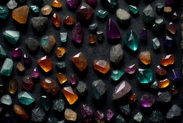 Fototapeta premium A collection of colorful gemstones on a black background