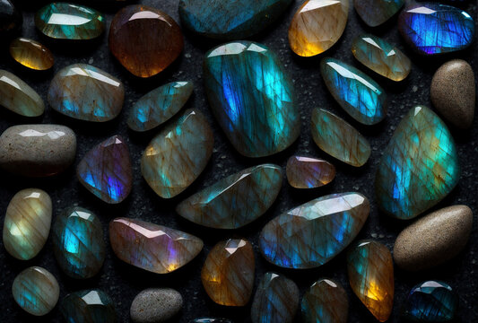 colorful labradorite gemstones background