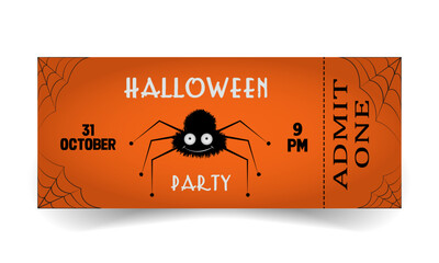 Halloween banner template. With a cute little spider and its delicate webPlace for your text. Vector illustration with Halloween symbols in flat style. Great design for halloween party.