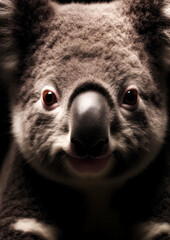 Animal portrait of a koala on a black background conceptual for frame