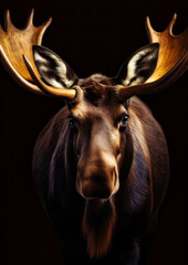 Animal portrait of a moose on a dark background conceptual for frame