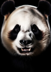 Animal portrait of a panda on a dark background conceptual for frame