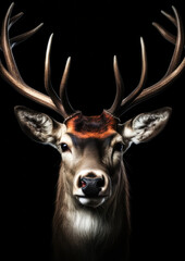 Animal portrait of a reindeer on a dark background conceptual for frame