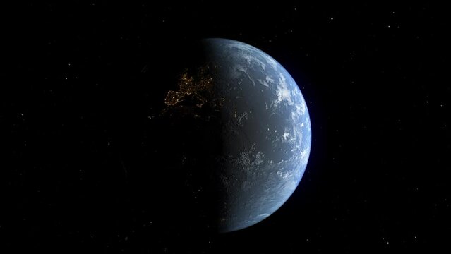 footage of planet earth whole round 3D orbital rotation with day night transition