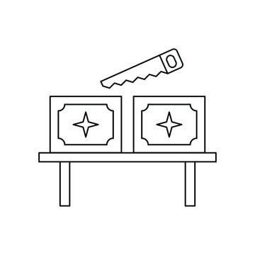 Magic trick with a saw icon design. isolated on white background. vector illustration