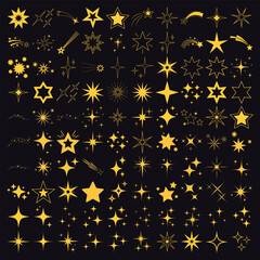 star element, sun and constellations, moons and stars gold decorative ornament	