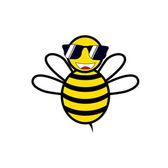 Cartoon happy flying bee with sunglasses Insect character. logo icon design. Vector isolated on white