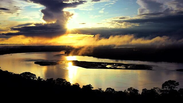 Magnificent Sunset over the impressive Amazon Rainforest.
