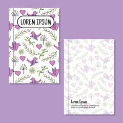 Vector flowers leaves and birds vertical frame pattern invitation greeting cards, RSVP and thank you cards. Elevate your occasions with exquisite seamless pattern invitation greeting cards.