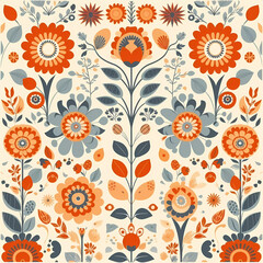 Scandinavian autumn style floral rectangular vector pattern. Seamless flower pattern background