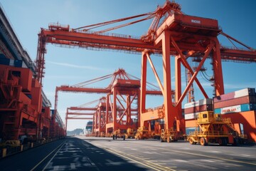 Fototapeta na wymiar Container Terminal with Cranes in Action, Generative AI