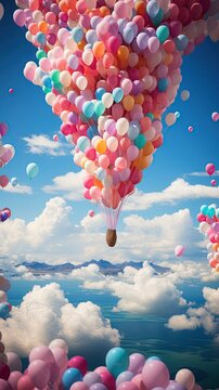 Floating Hot Air Balloons: Let your imagination soar with a backdrop of floating hot air balloons against a backdrop of clear skies and fluffy clouds.