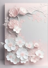Wedding invitation background with romantic theme, empty space surrounded with flowers, with cherry blossoms